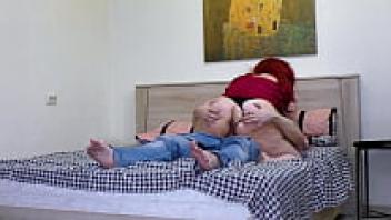 Stepmom with big tits jerked off her stepson cock and sat on it fucked stepmom