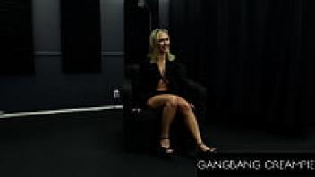 Juicy blonde joins gangbang to get her pussy creampied hard getting creampied