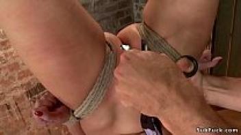 Sub is whipped and caned in suspension blonde whipped