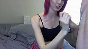 Teen with pink hair sucks a big cock cutie sucks