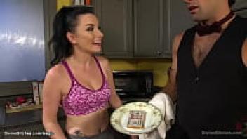 Wife pegging husband in the kitchen cuckold husband