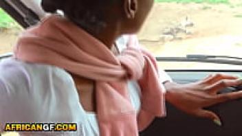 African gf pounding wild my black babe ass at safari camper van rasta african