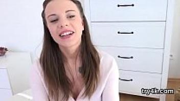 Natural teenie sucks penis in pov and gets narrowed pussy reamed pretty teenie