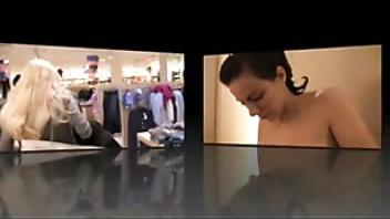 Zwei ungezogene frauen die strapon in der ffentlichen umkleidekabine benutzenr8icmmta lesbian strapon