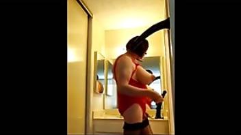 Sylvia sucking dildo monster dildo