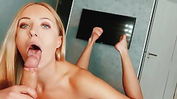 Crazy beautiful blonde is a master blower slaves master