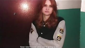 Redhead girl sucked in the stairwell while parents were at homes65wo stepmother sucked