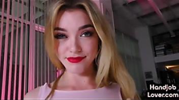 Dirty talking hj babe wanks oiled pov cock with her hands talks dirty