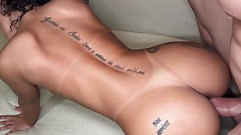 Ebony slim babe gets filoufitts huge cock in her tight pussy and swallows all of the cum switch pussy