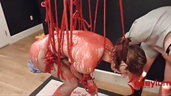 Waxed and flogged bdsm anal teen bound flogged