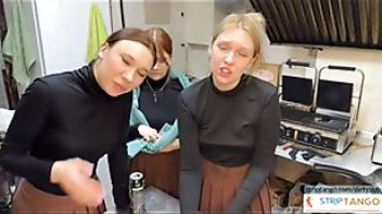 Your support counts join us and make every interaction count these lesbians are working in a cafe but what they do behind closed doors local working