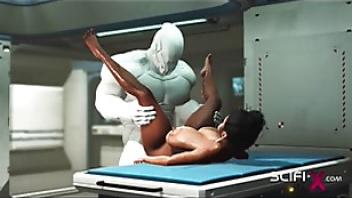 A hot black girl needs a huge cyborg cock in her ass enjoys black