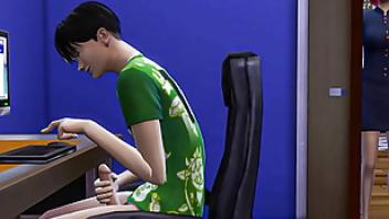 Japanese step mom catches step son masturbating in front of computer stepson catches