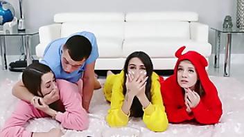 Stepbros big cock interrupted cute teens bffs movie night sharing night